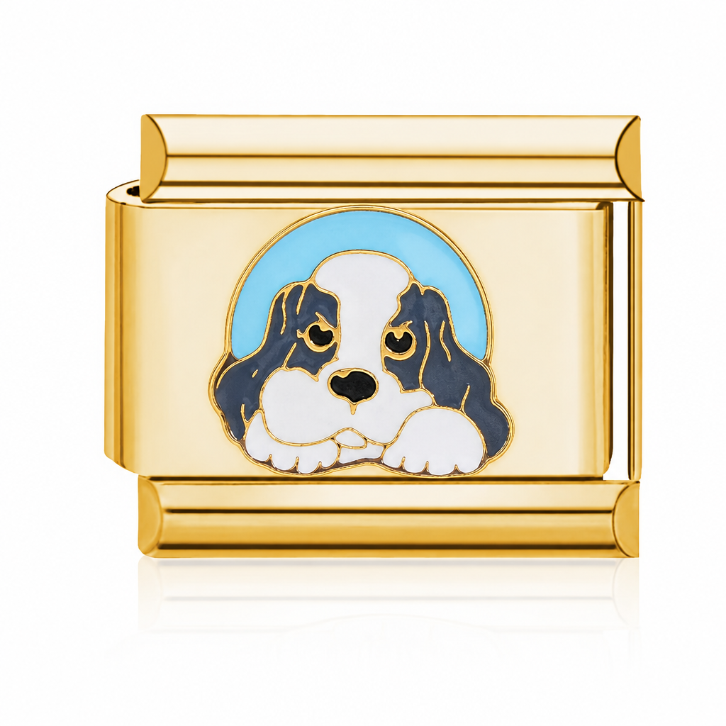 Blue Puppy Italian charm in gold - Barcelona souvenir