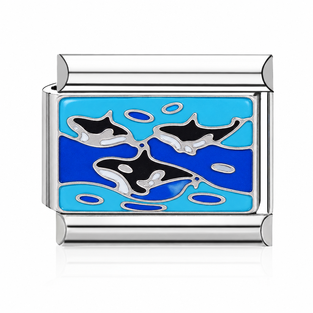 Orca Whales Italian charm in silver - Barcelona souvenir