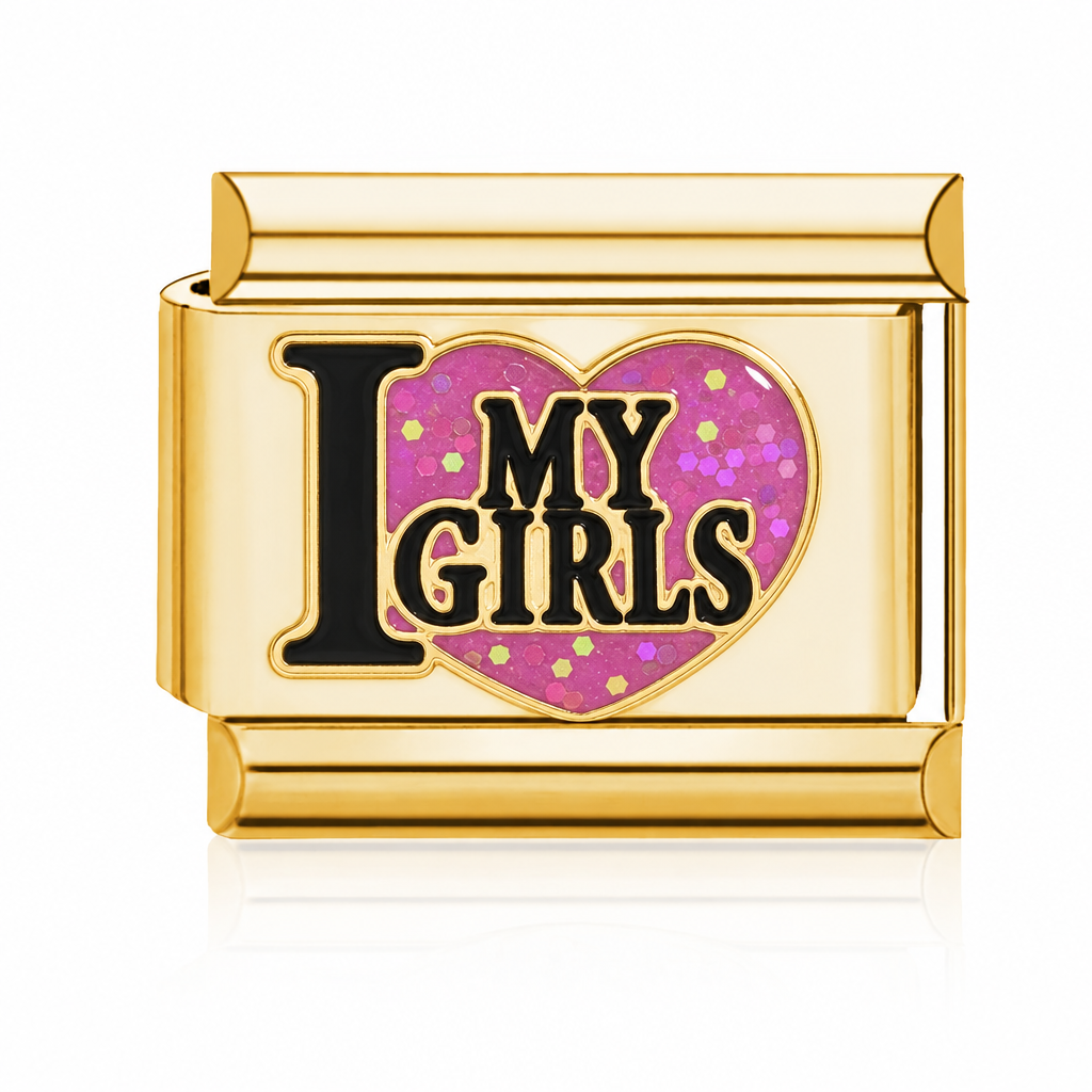 I Love My Girls Italian charm in gold - Barcelona souvenir