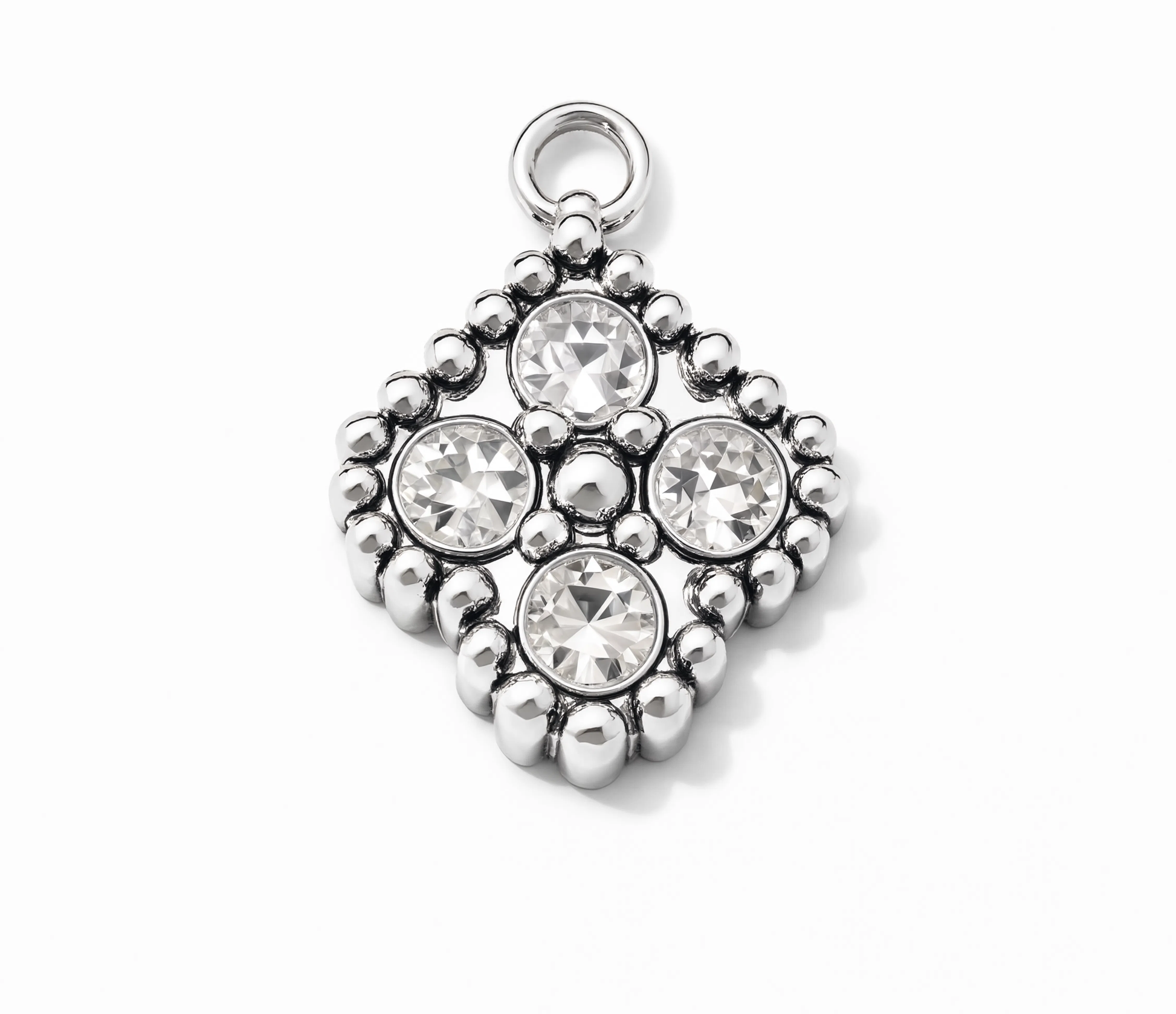 Jeweled Quatrefoil Charm Silver