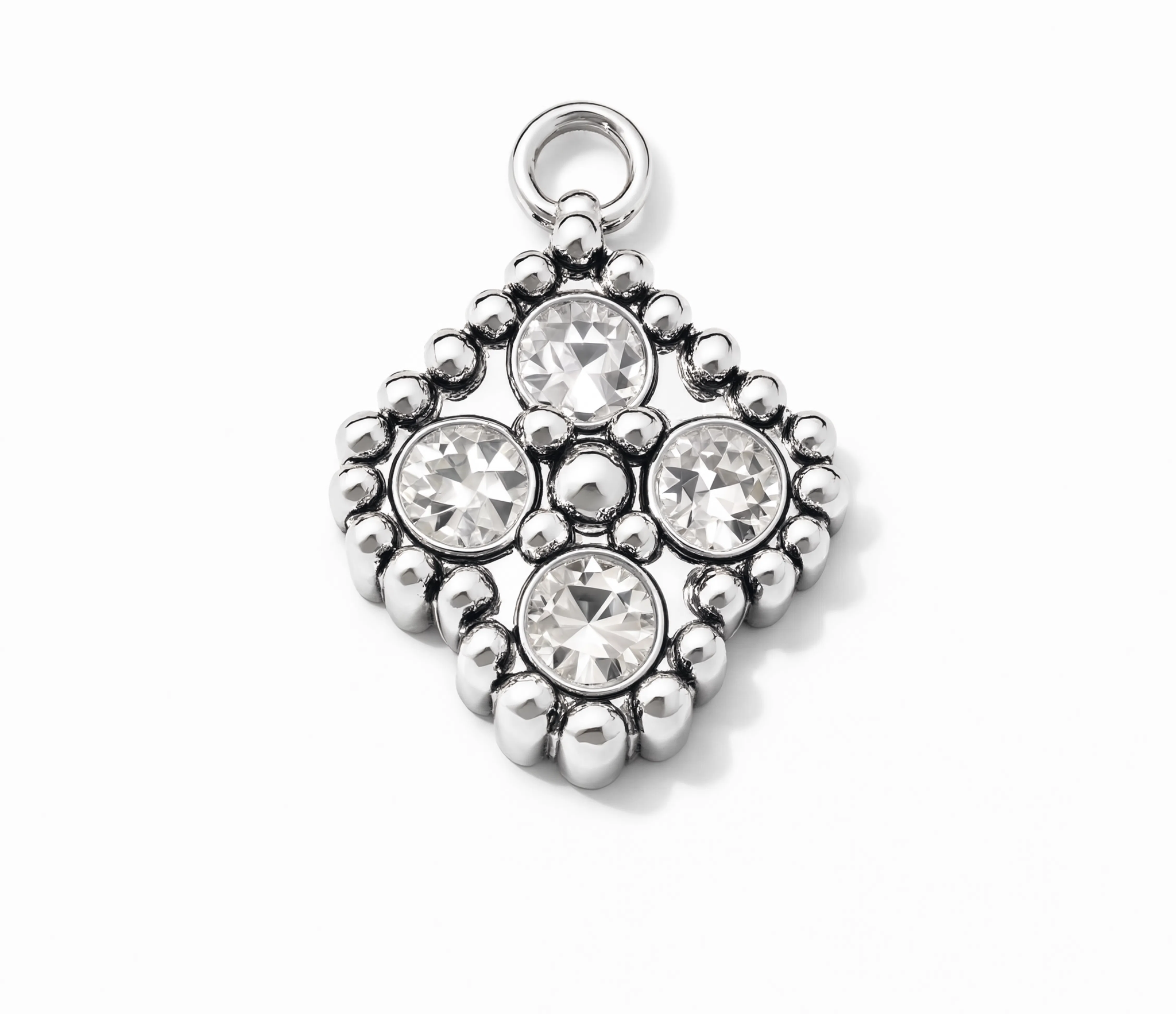 Jeweled Quatrefoil Charm Silver