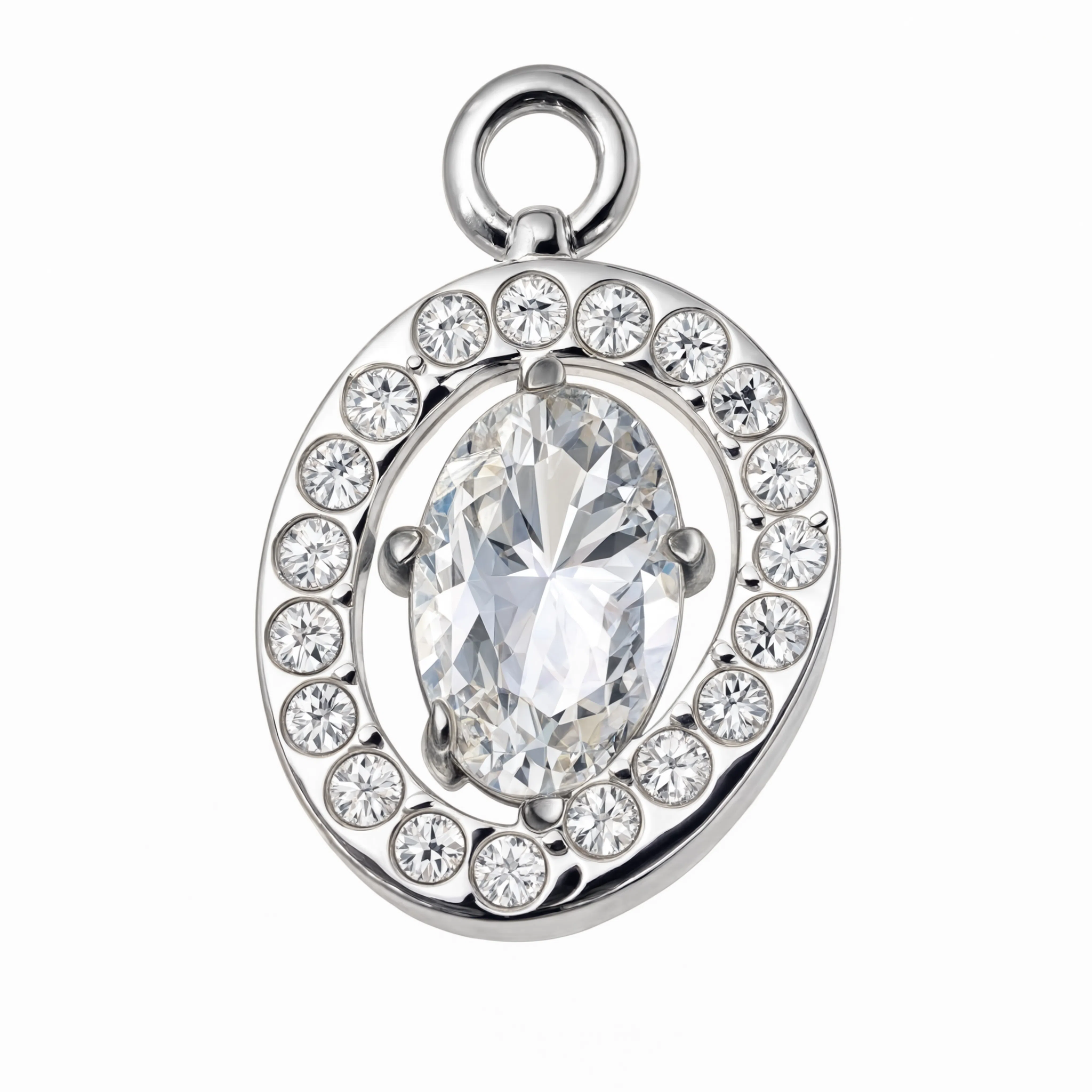 Oval Halo Charm Silver