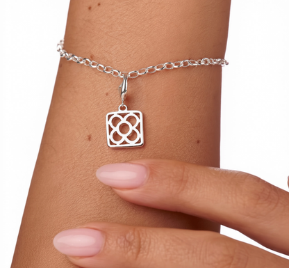 Panot Square Charm Silver — worn on bracelet