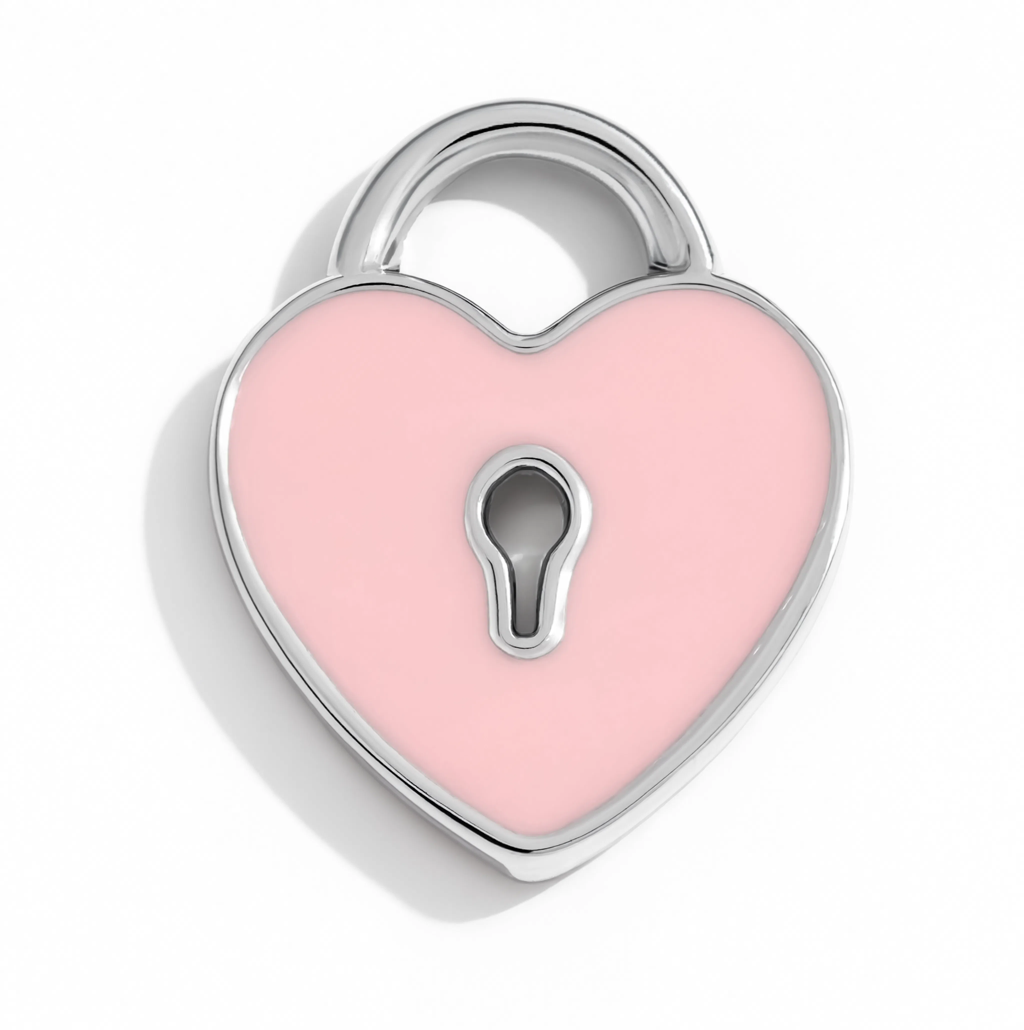 Pink Heart Lock Charm Silver