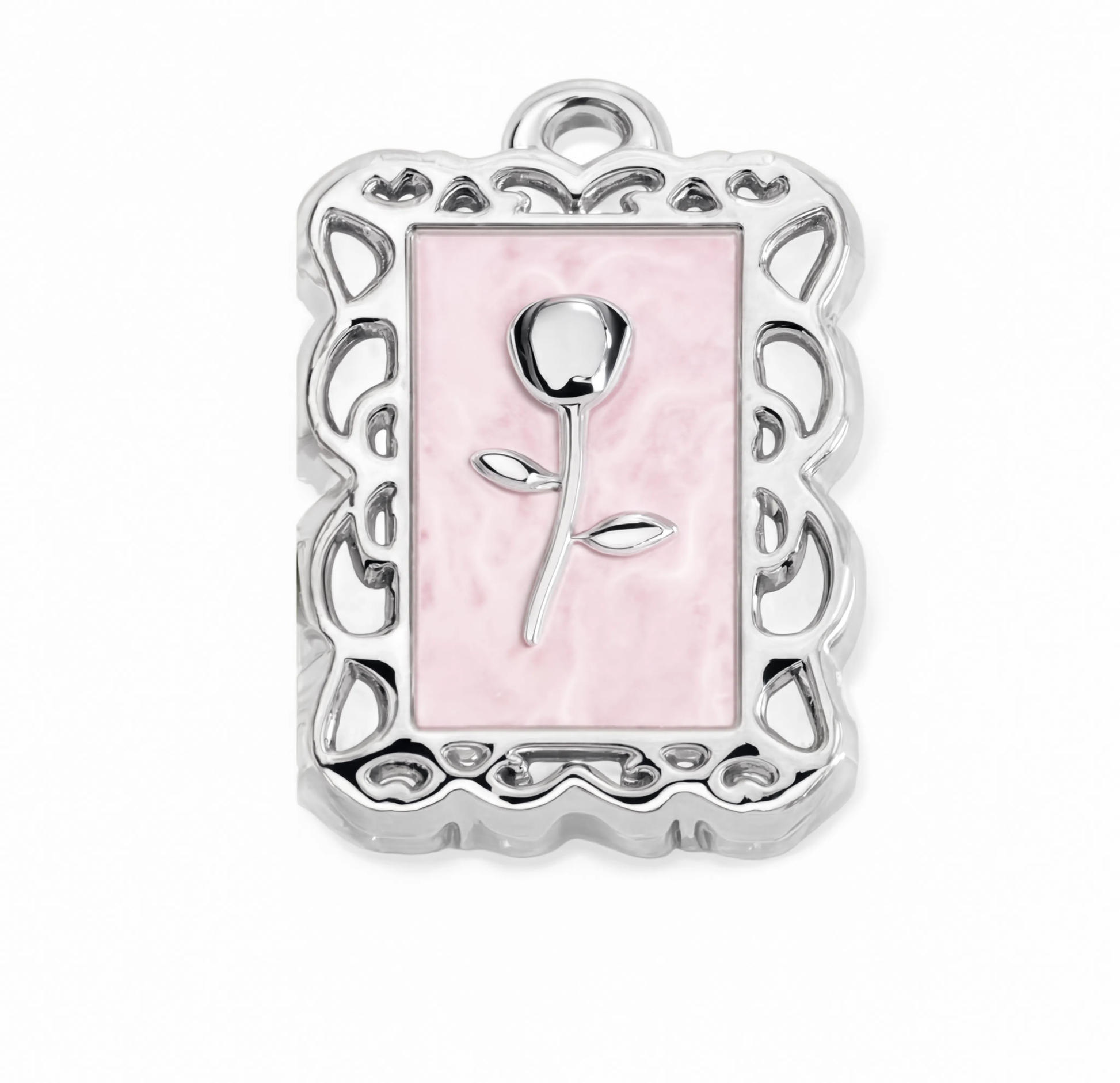 Pink Rose Frame Charm Silver