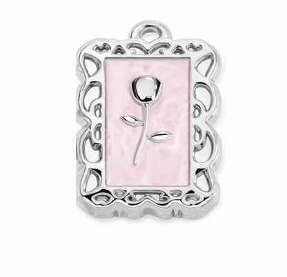 Pink Rose Frame Charm Silver