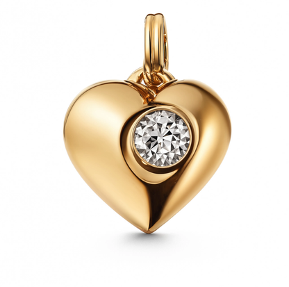 Puffy Heart Crystal Charm Gold