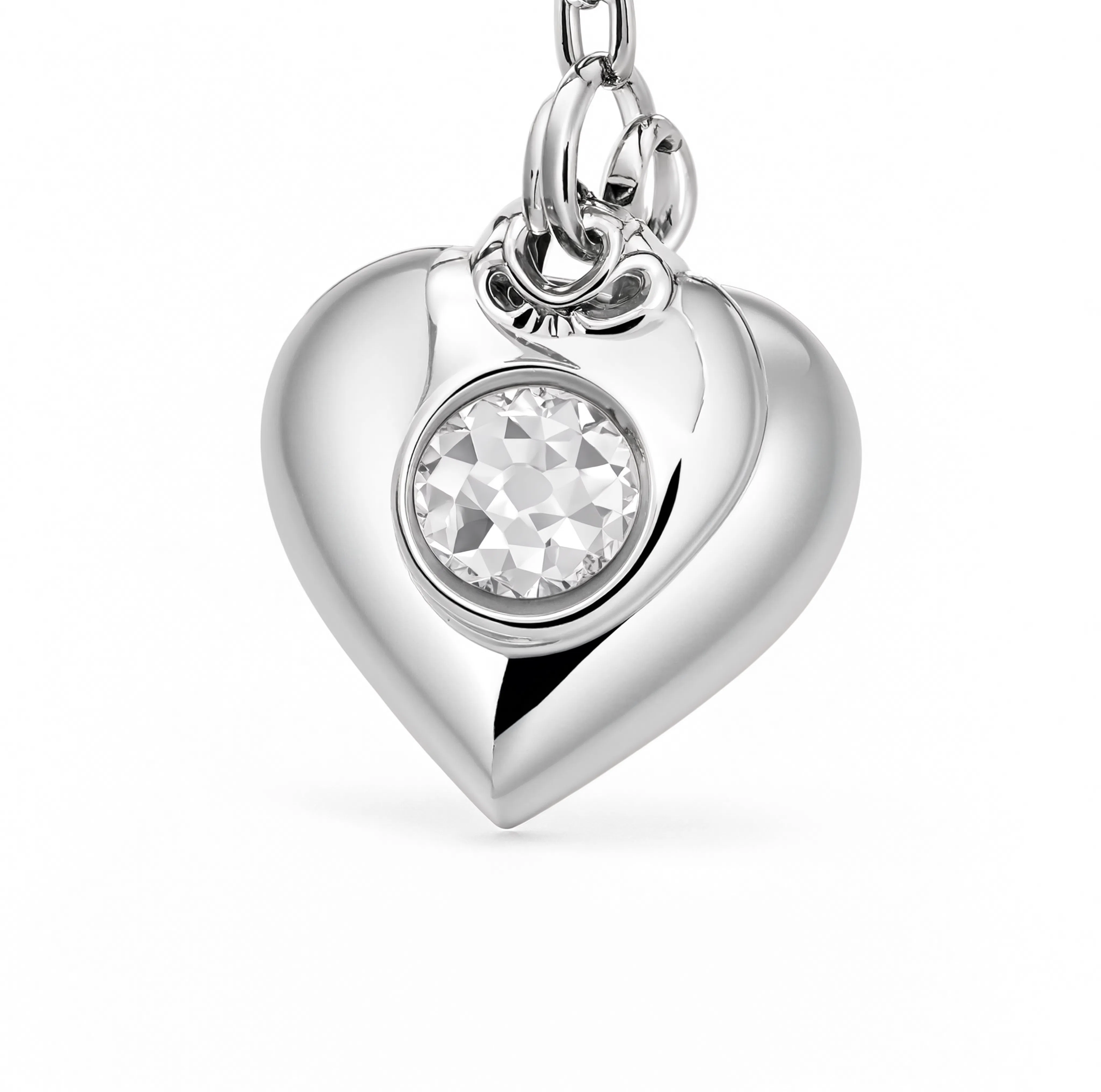 Puffy Heart Crystal Charm Silver
