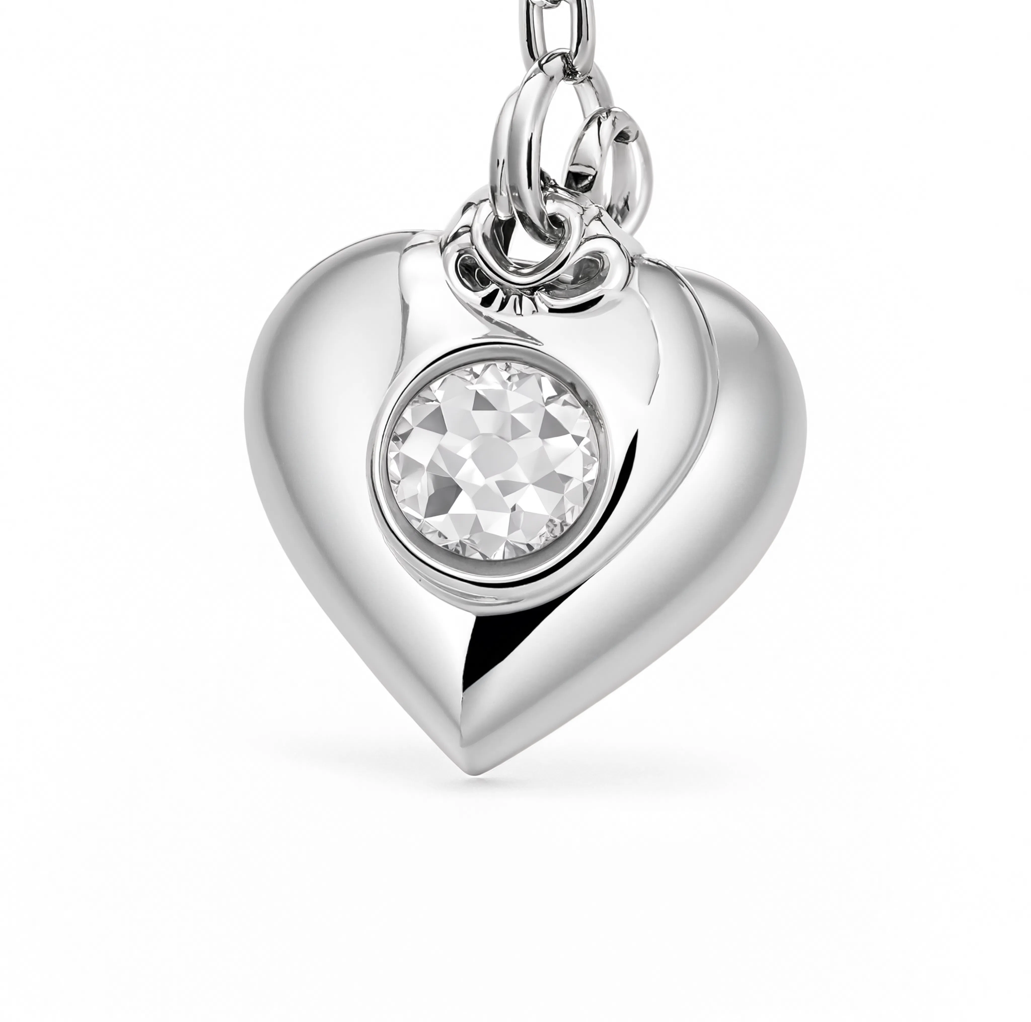 Puffy Heart Crystal Charm Silver