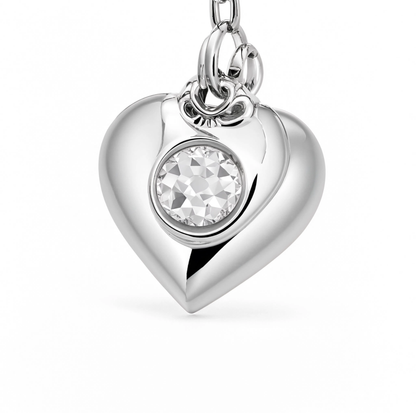 Puffy Heart Crystal Charm Silver