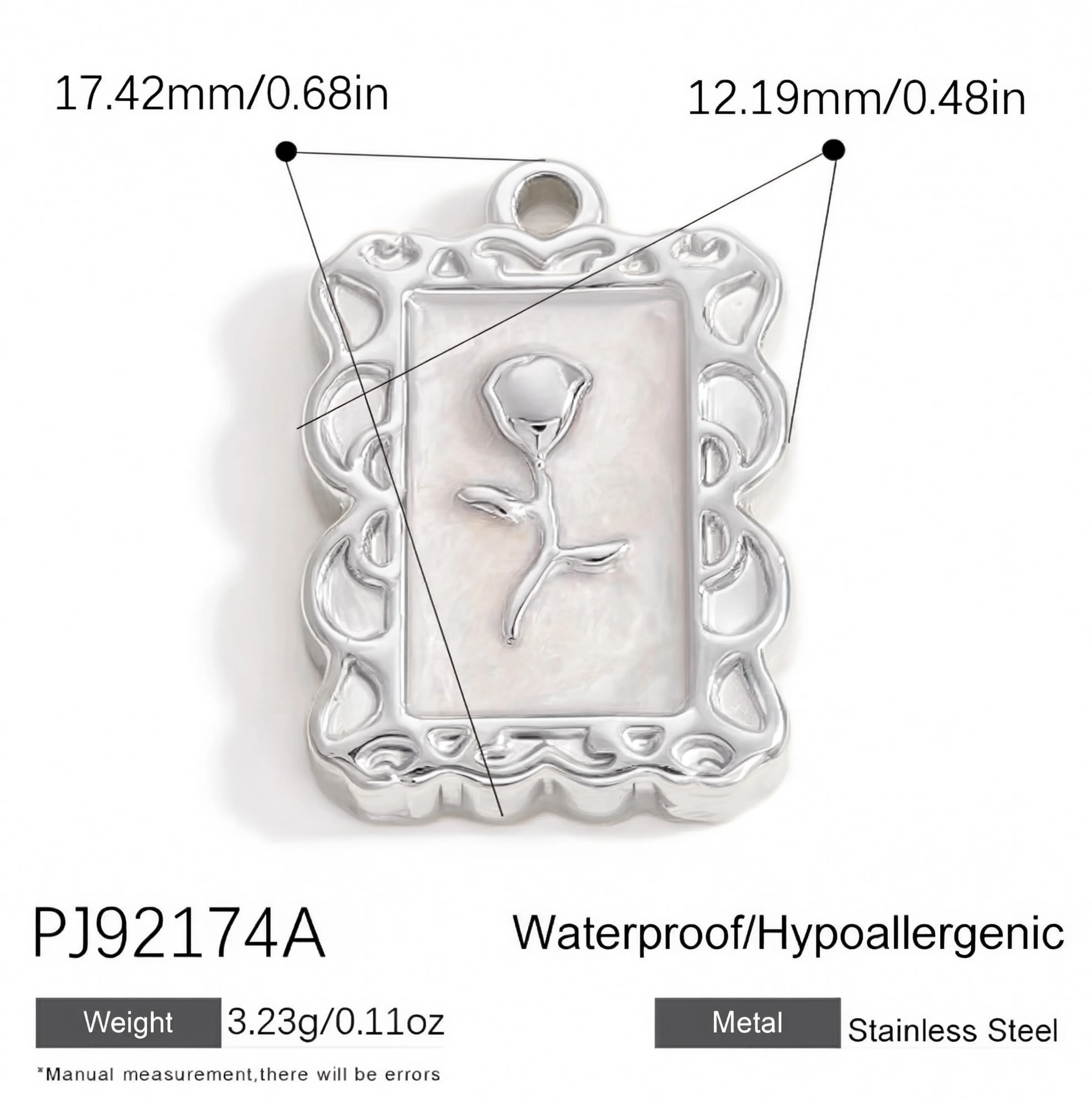 Rose Frame Charm Silver