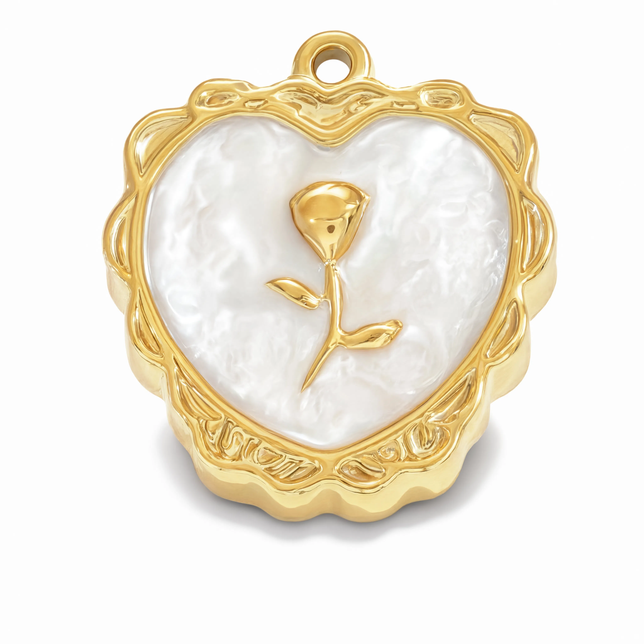 Rose Heart Frame Charm Gold