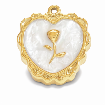 Rose Heart Frame Charm Gold