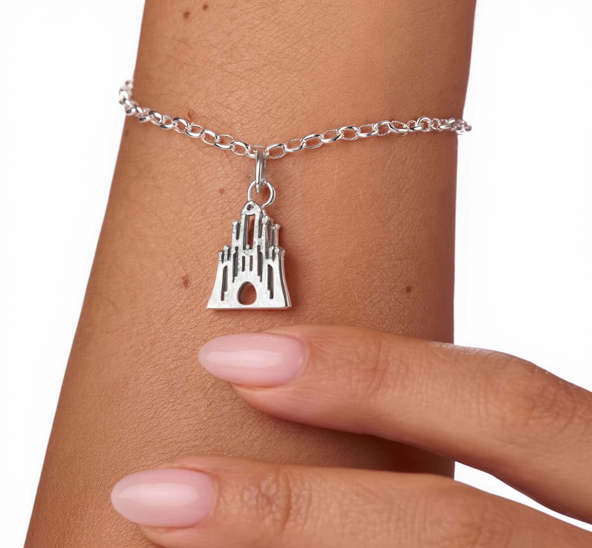 Sagrada Família Charm Silver — worn on bracelet