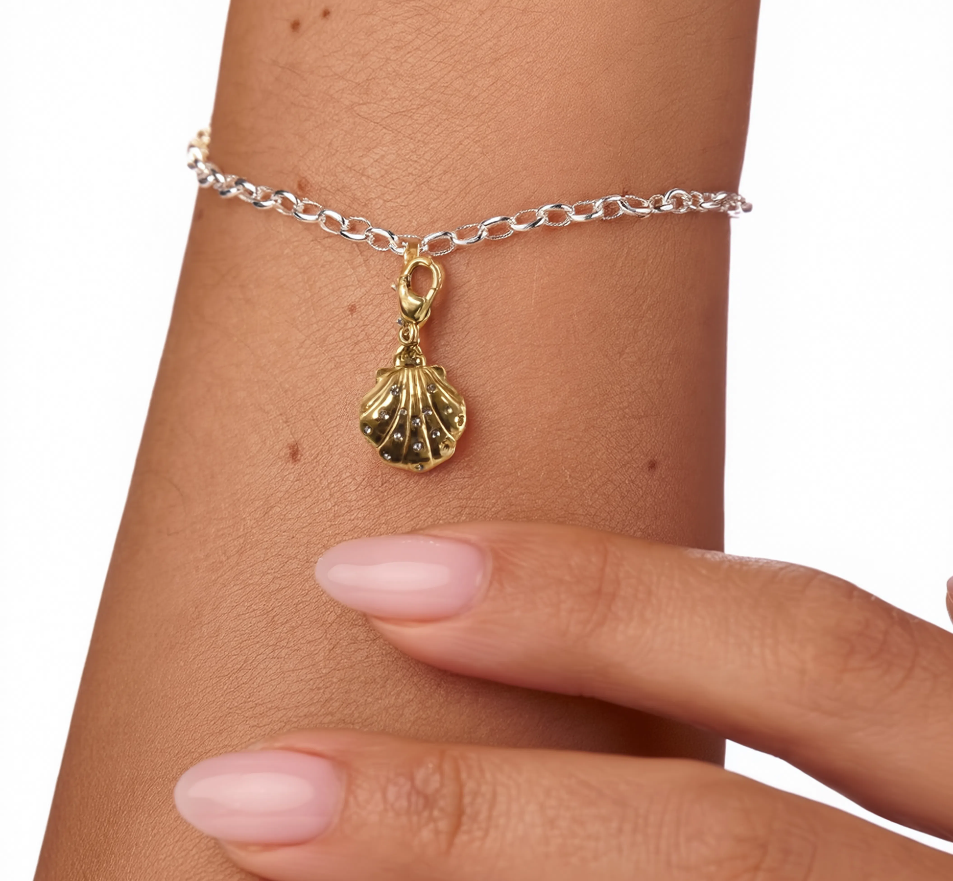 Shell Crystals Charm Gold — worn on bracelet