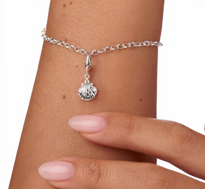 Shell Crystals Charm Silver — worn on bracelet