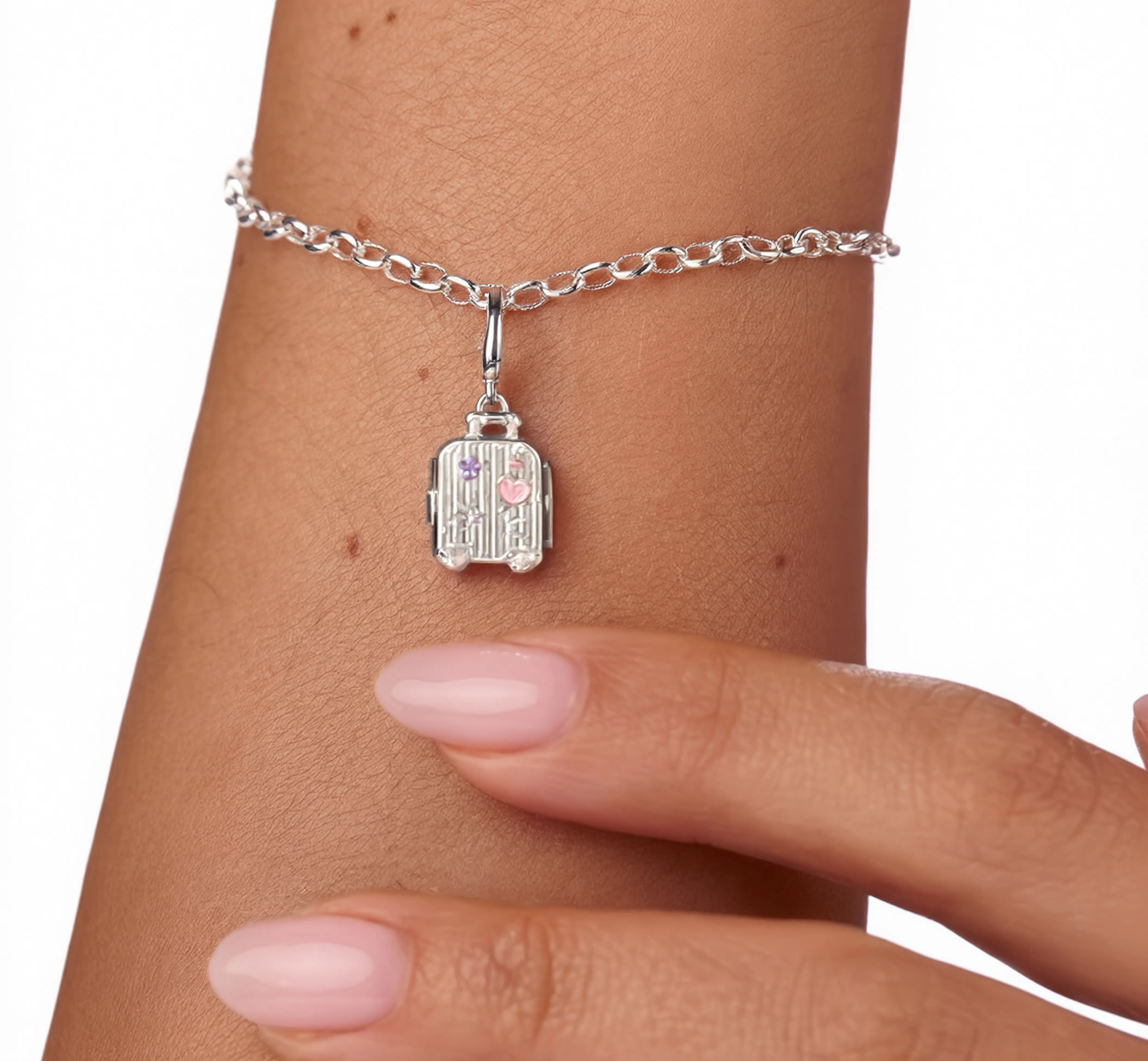 Suitcase Charm Silver — worn on bracelet