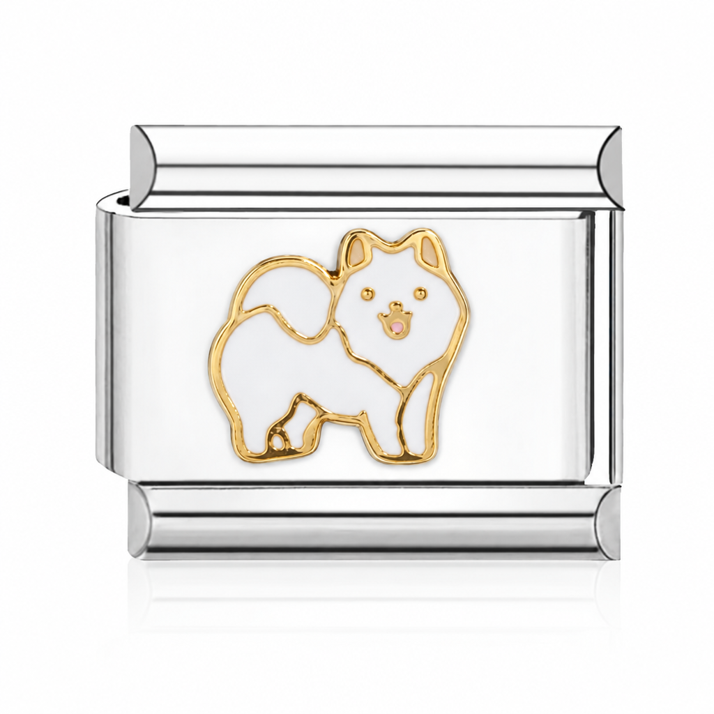 White Fluffy Dog Italian charm in silver - Barcelona souvenir