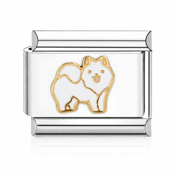 White Fluffy Dog Italian charm in silver - Barcelona souvenir