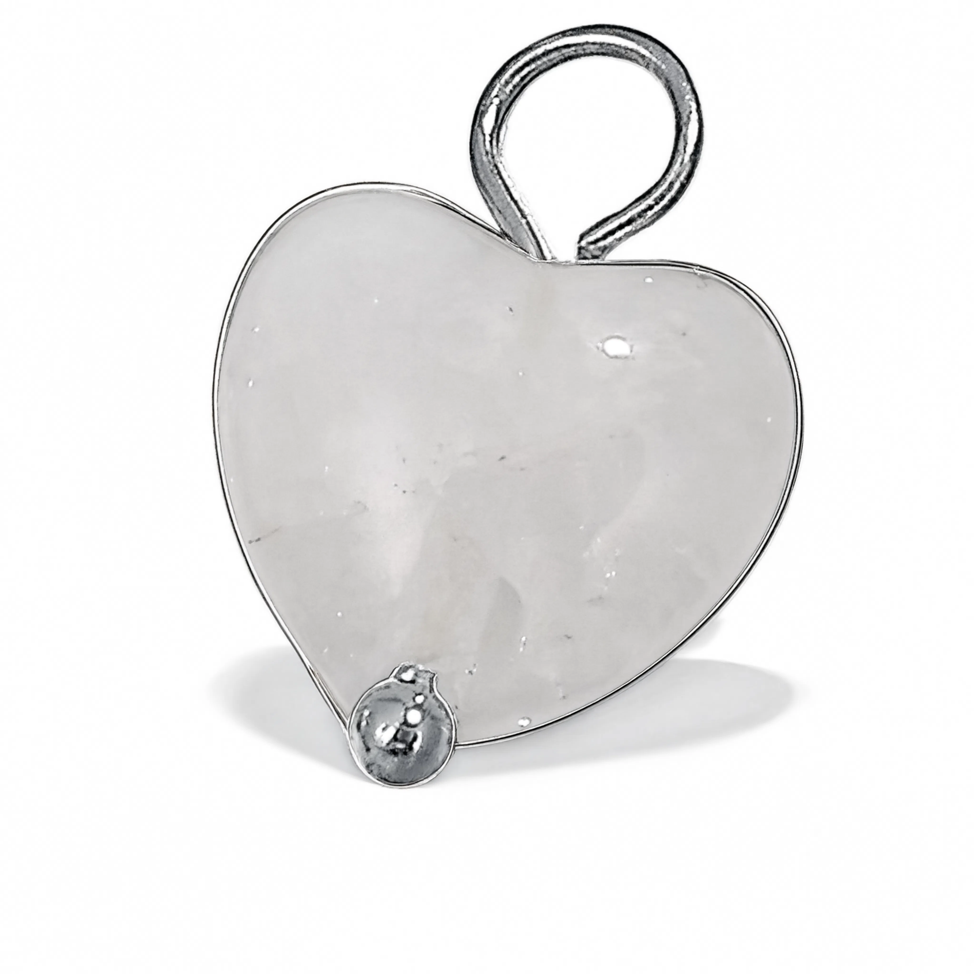 White Stone Heart Charm Silver