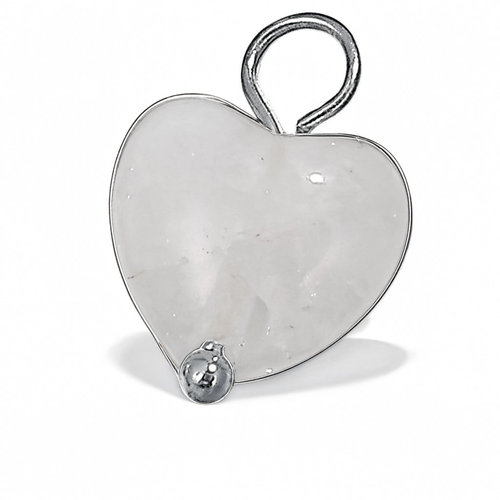 White Stone Heart Charm Silver